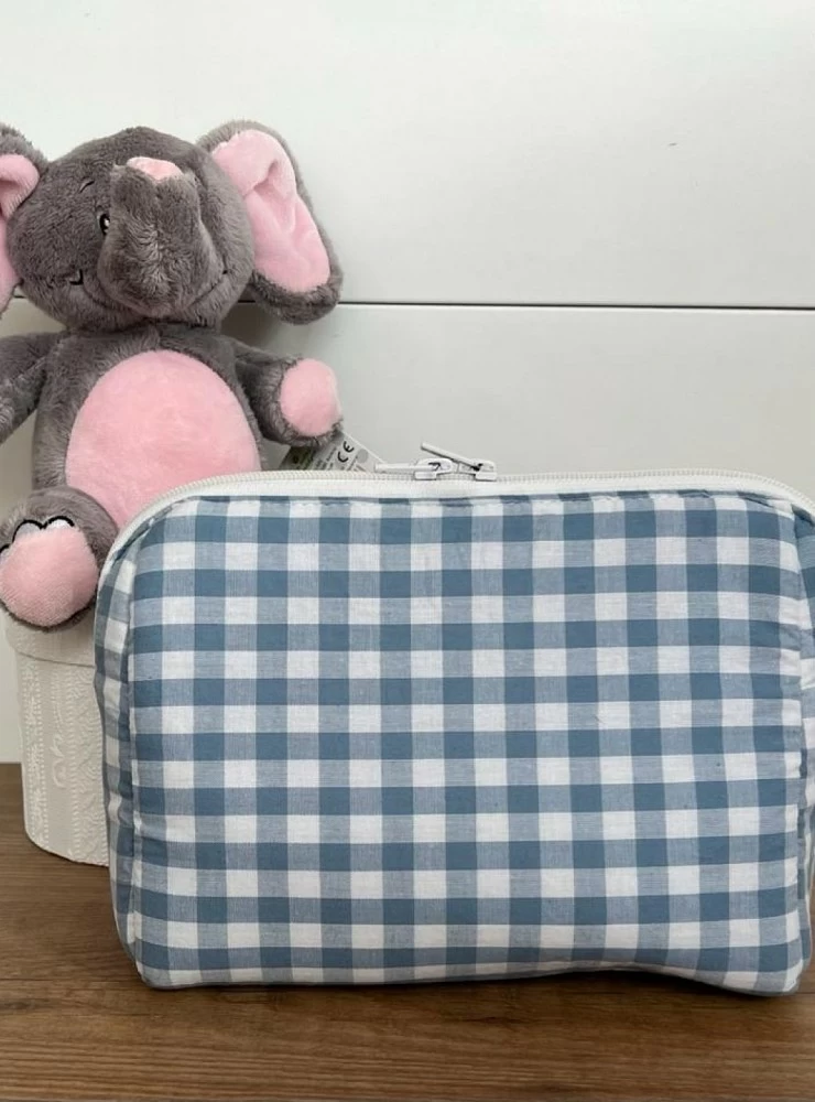 Gingham plaid toiletry bag. three colors.