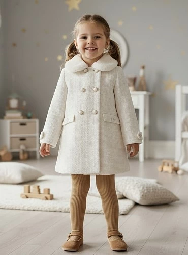 Girl's coat in ecru Chanel fabric