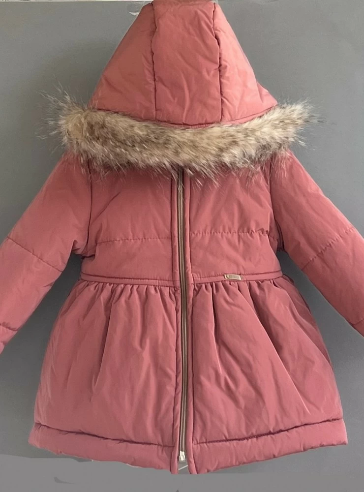 Girl's anorak in old pink with gray fur interior