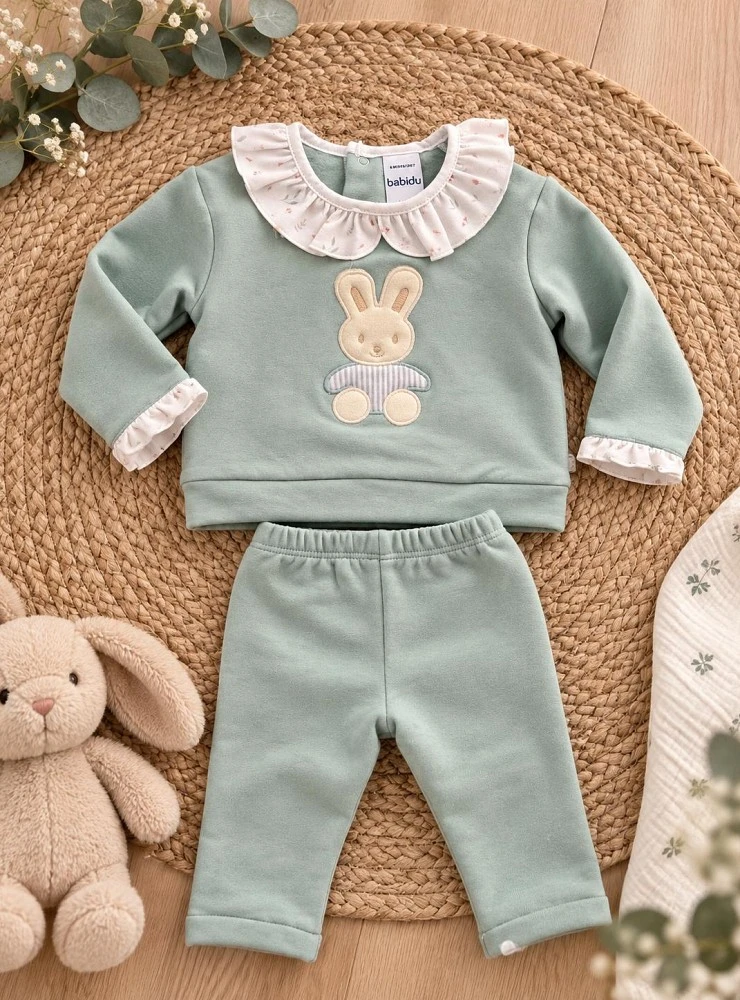 Girls' "Armonía" Aqua Green Outfit with Bunny