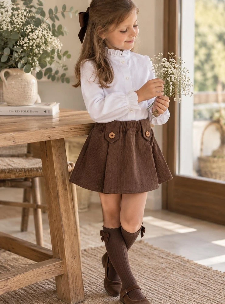 Girls' blouse and skort set – Mon Petit Bonbon Avellana Collection