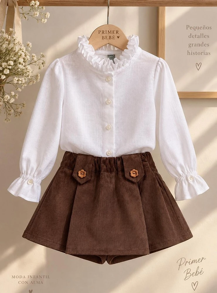 Girls' blouse and skort set – Mon Petit Bonbon Avellana Collection