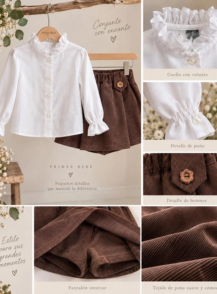 Girls' blouse and skort set – Mon Petit Bonbon Avellana Collection