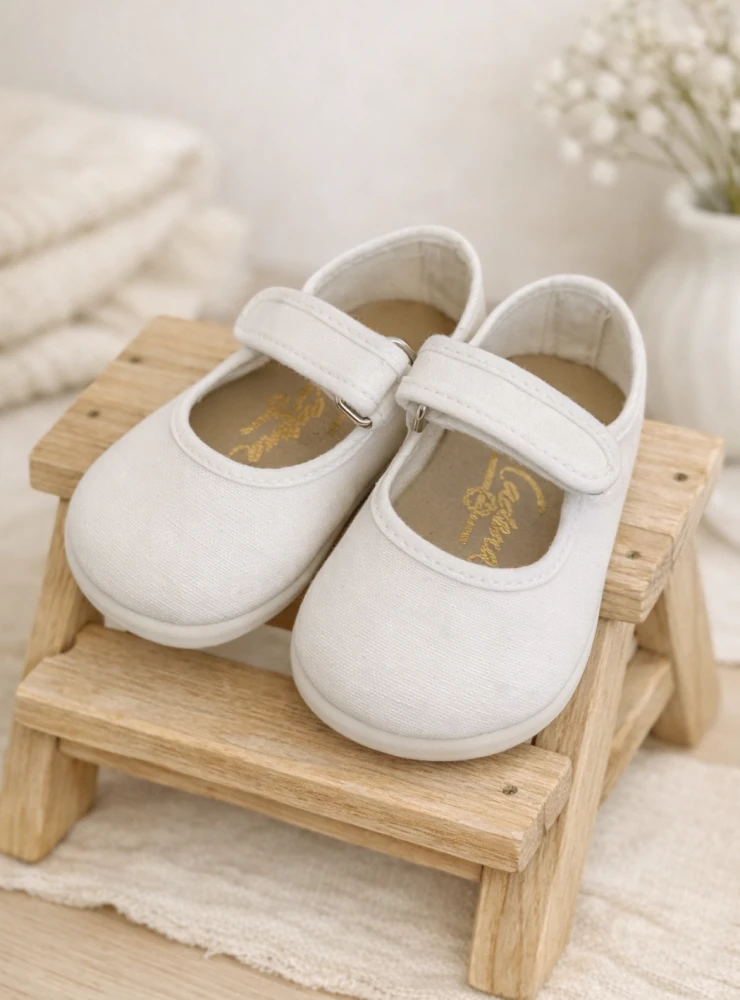Girls' canvas Mary Janes. Respectful Footwear