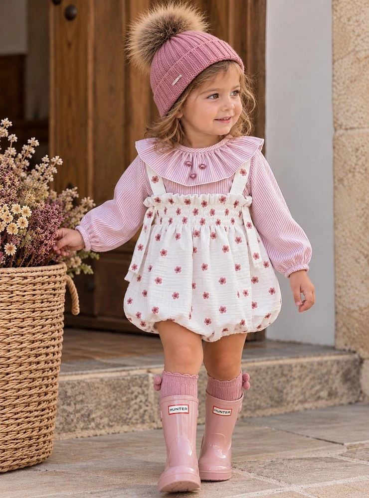 Girls' Crinkled Cotton Romper and Striped Blouse Set – Flor de Copo Collection