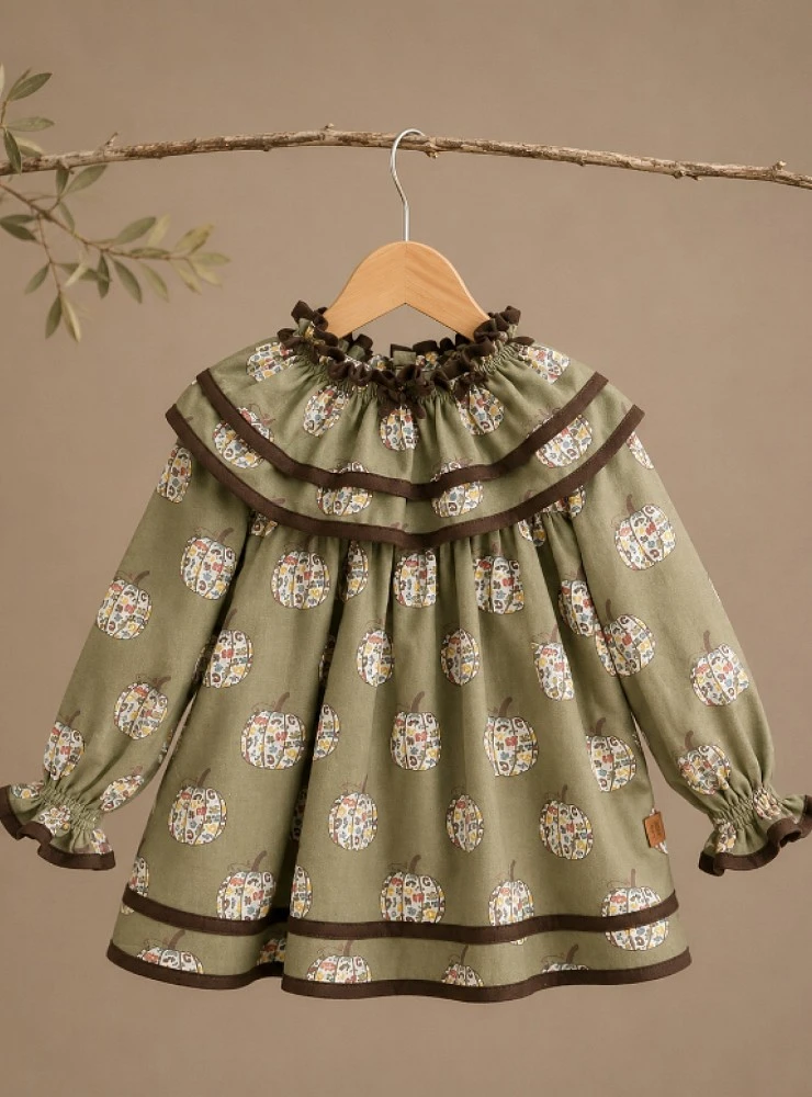 Girl's dress from the Pumpkins collection in printed viyella