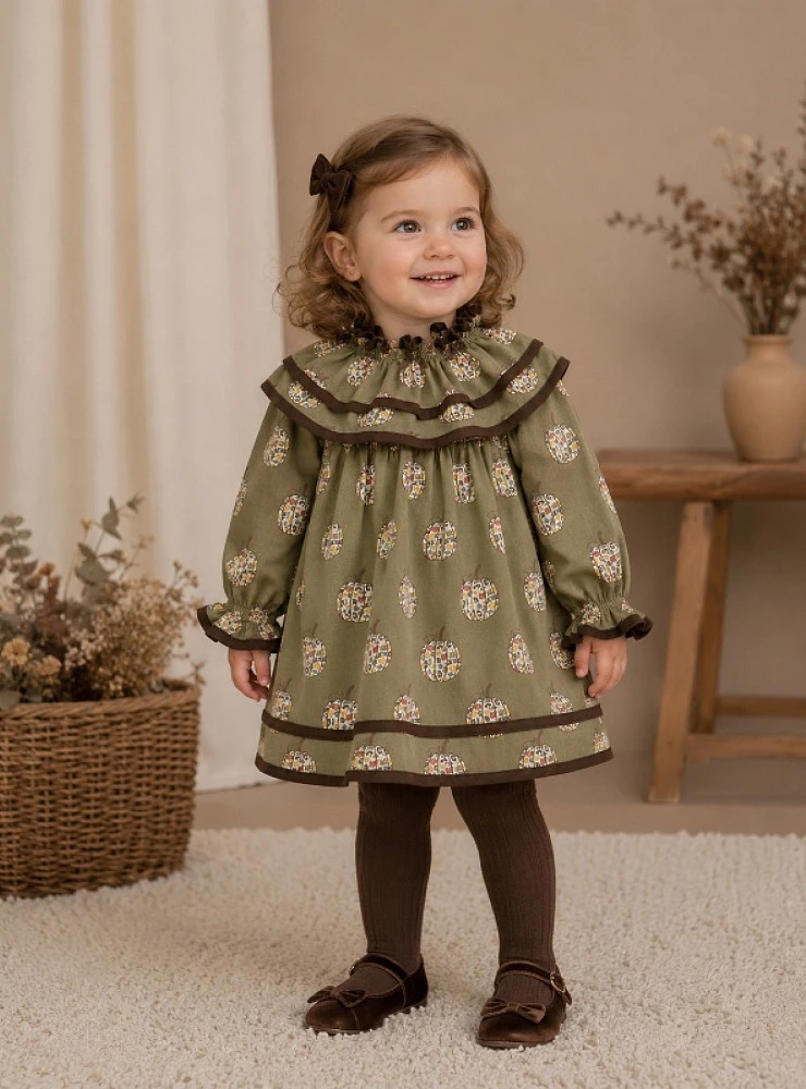 Girl's dress from the Pumpkins collection in printed viyella