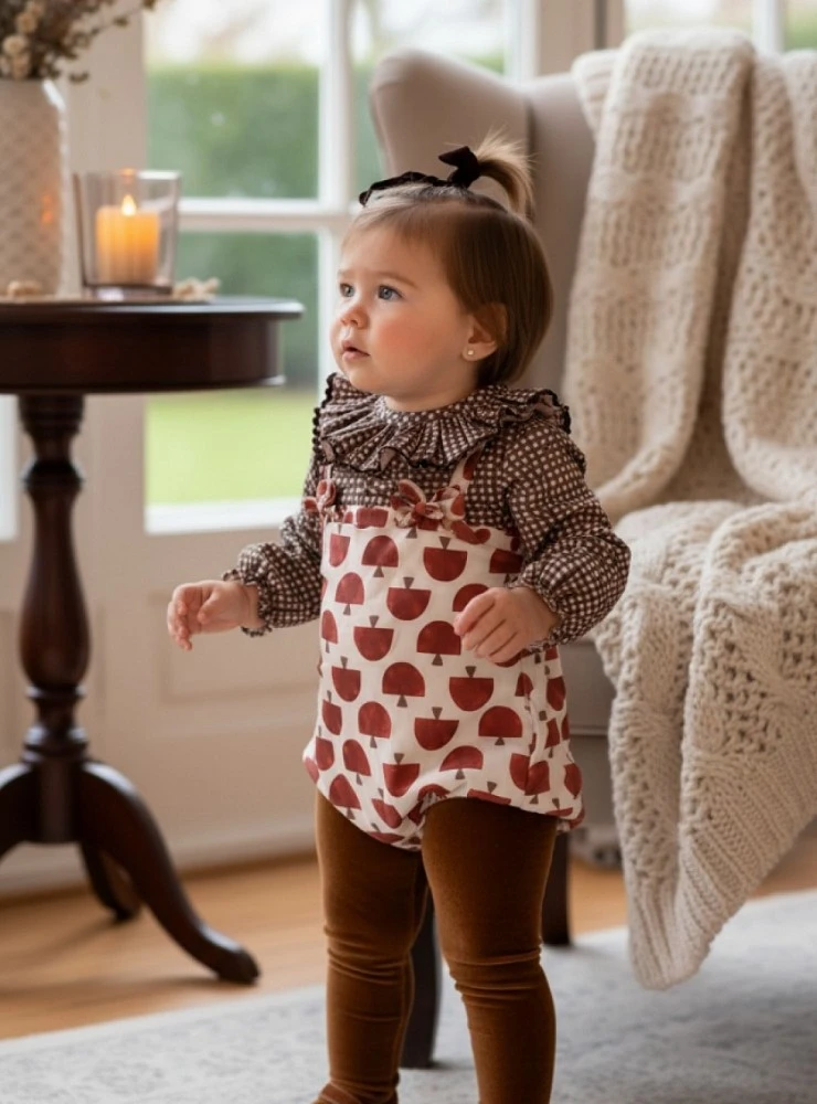 Girls' dungarees and blouse set, Mushroom Collection