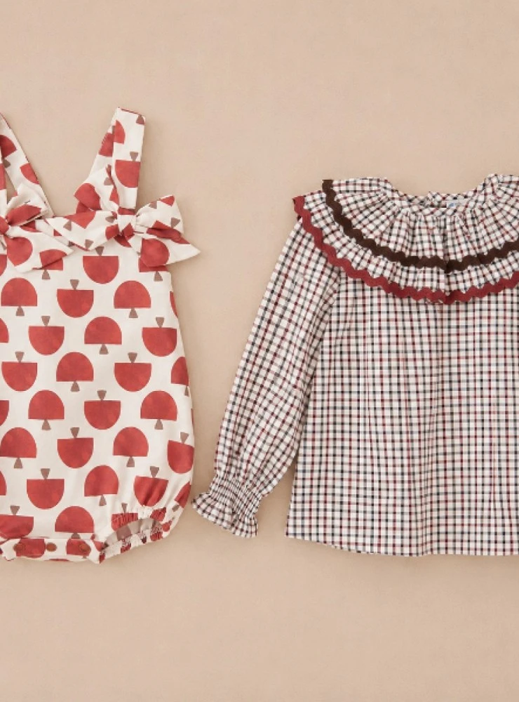 Girls' dungarees and blouse set, Mushroom Collection