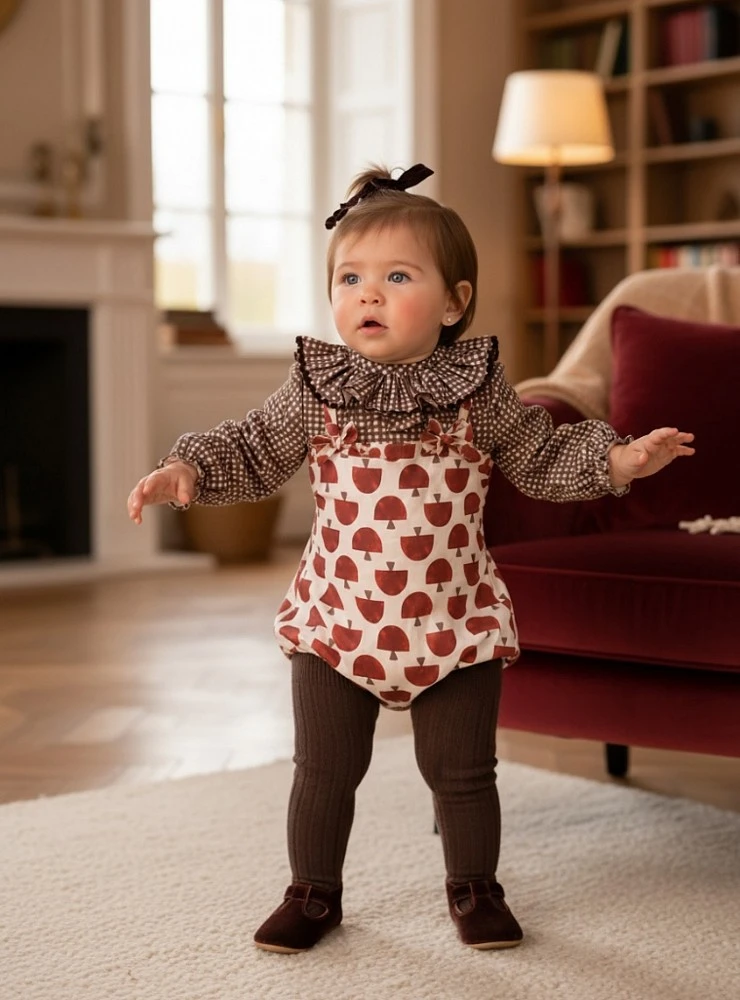 Girls' dungarees and blouse set, Mushroom Collection