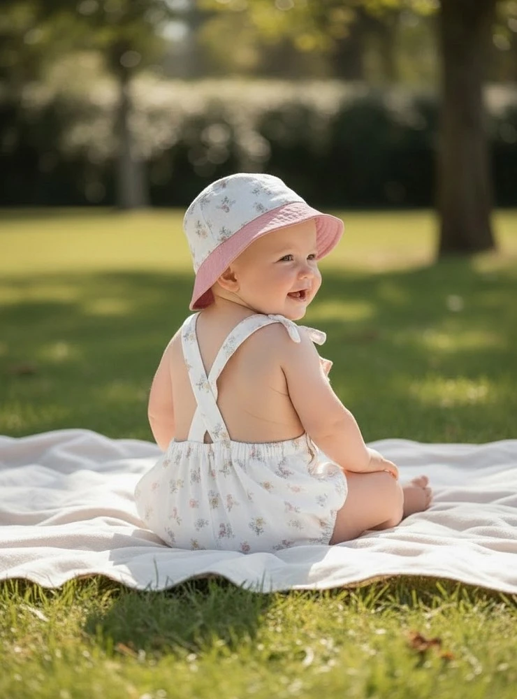 Girl's outfit: Romper and hat from the Provencal collection