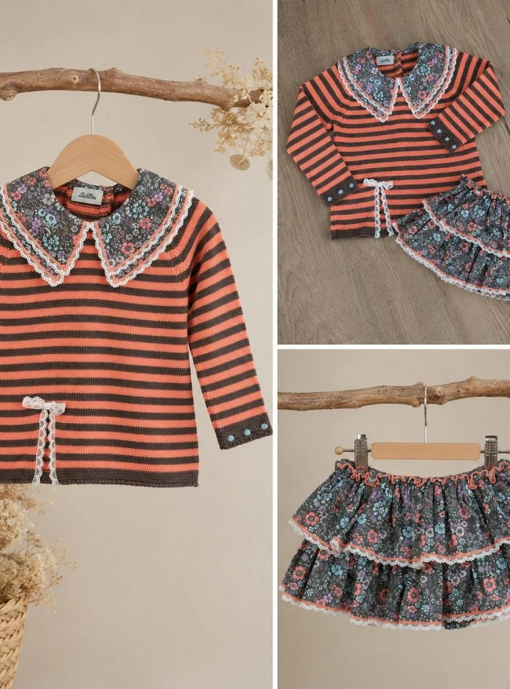 Girls' outfit with sweater and skirt set from the Lolittos Nectarine Collection