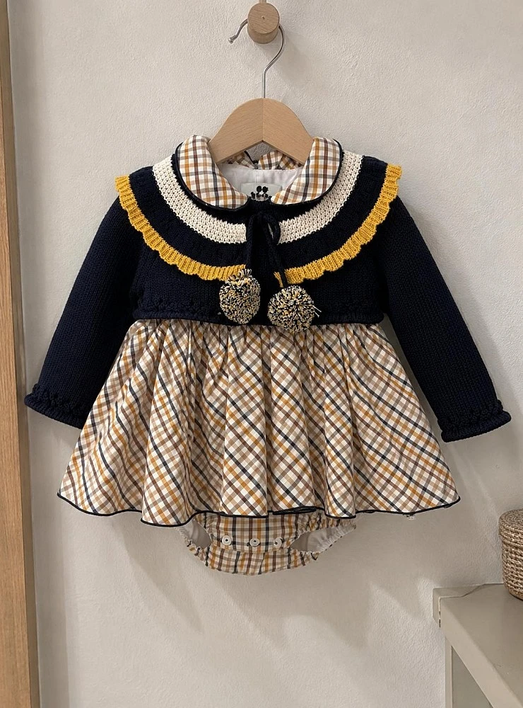 Girls' pinafore romper and sweater set – La Martinica 'Castaña' Collection