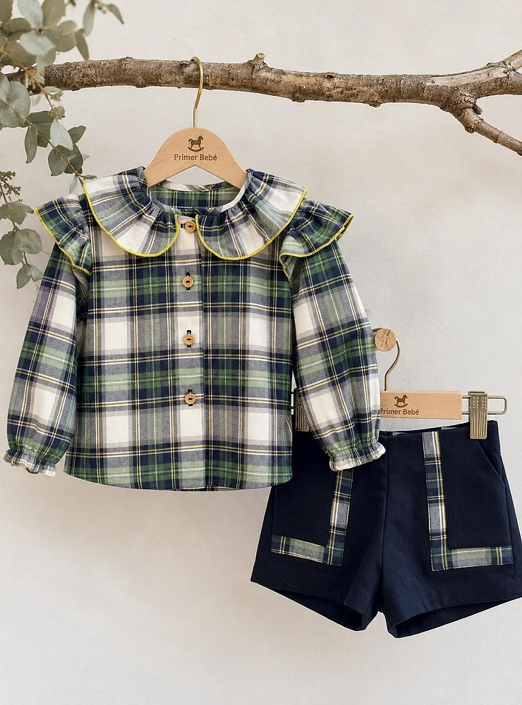 Girls' Plaid Blouse and Navy Shorts Set – Anastasia Collection by La Peppa