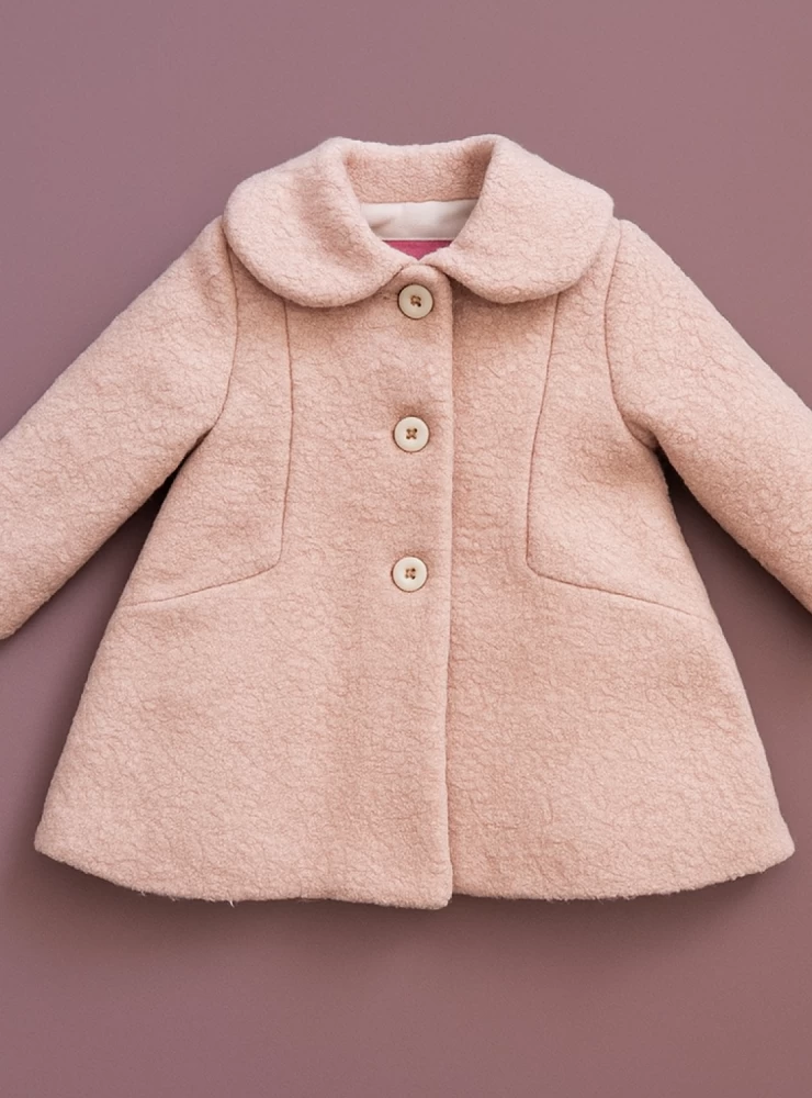 Girls' powder pink boiled woolen coat