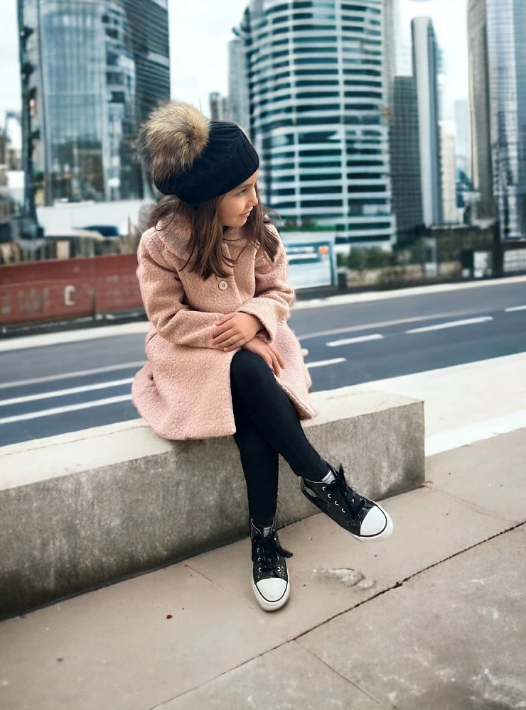 Girls' powder pink boiled woolen coat