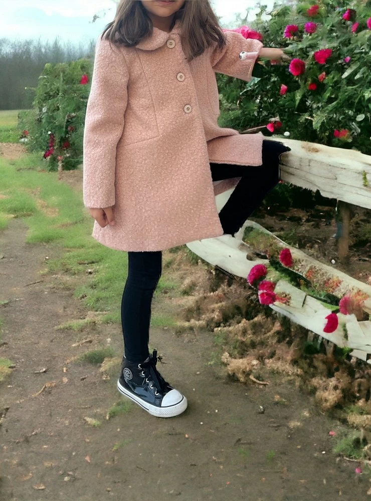 Girls' powder pink boiled woolen coat