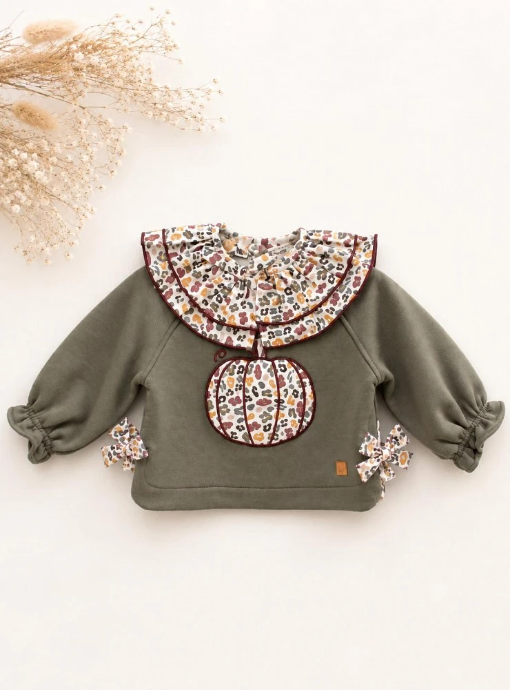 Girls' Sweatshirt with Detachable Collar, Pumpkin Design, José Varón