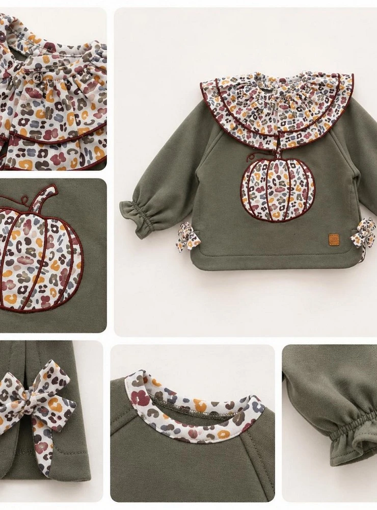 Girls' Sweatshirt with Detachable Collar, Pumpkin Design, José Varón