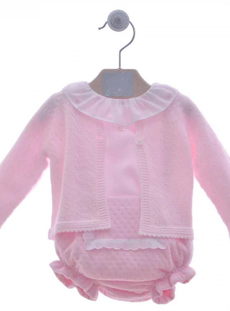 Girl's three-piece set. pink and white