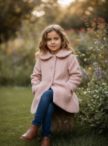 Girls' powder pink boiled woolen coat