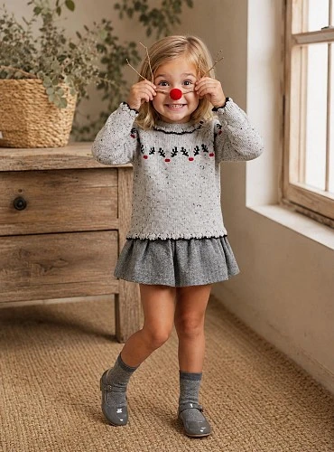 Girls' set: sweater and bloomers with ruffle, Foque Reindeer Collection