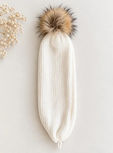 Gorro Bufanda Infantil 2 en 1 de Punto con Pompón Desmontable