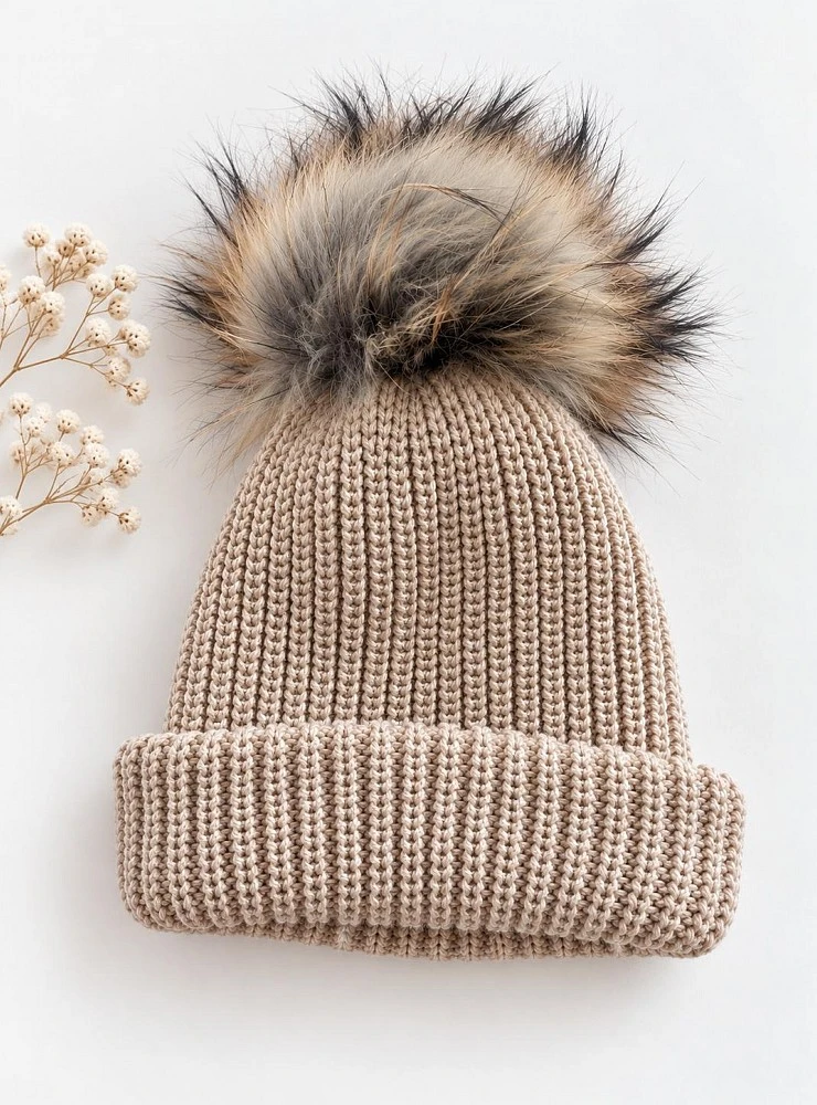 Gorro Bufanda Infantil 2 en 1 de Punto con Pompón Desmontable