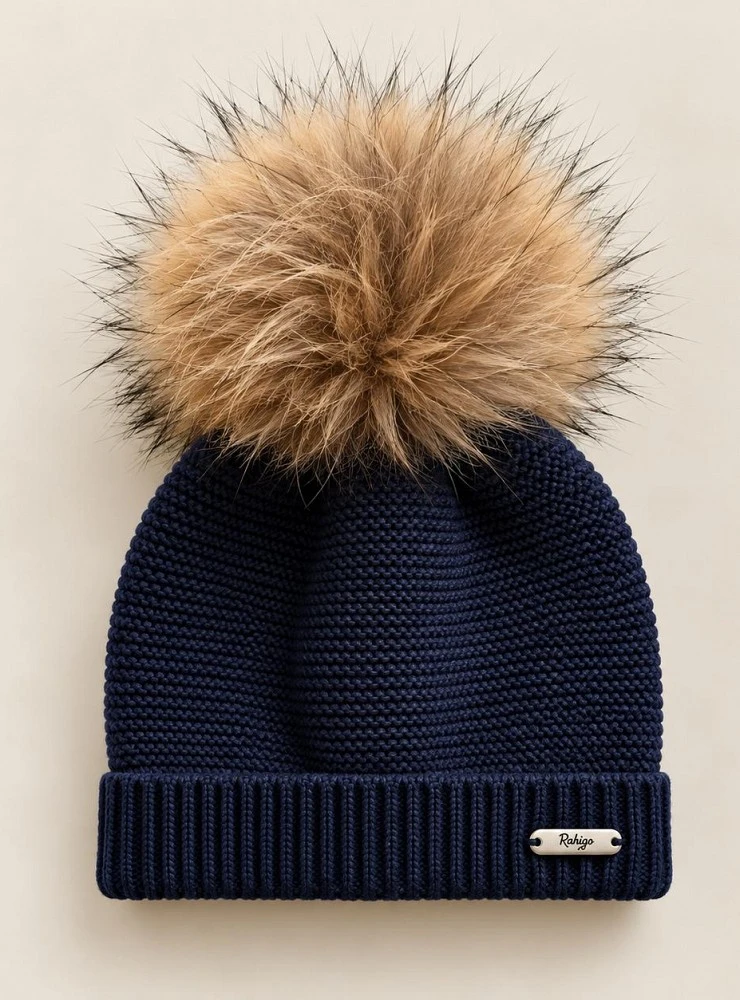 Gorro de punto con pompón de pelo natural desmontable