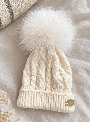 Gorro Unisex con Pompón Desmontable Tostado Beige y Chocolate