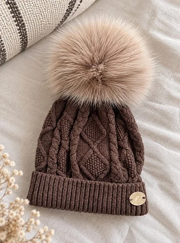 Gorro Unisex con Pompón Desmontable Tostado Beige y Chocolate