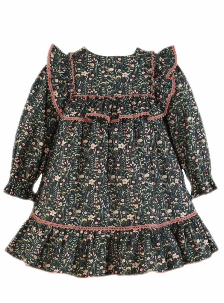 Gray viella baby dress with flower print