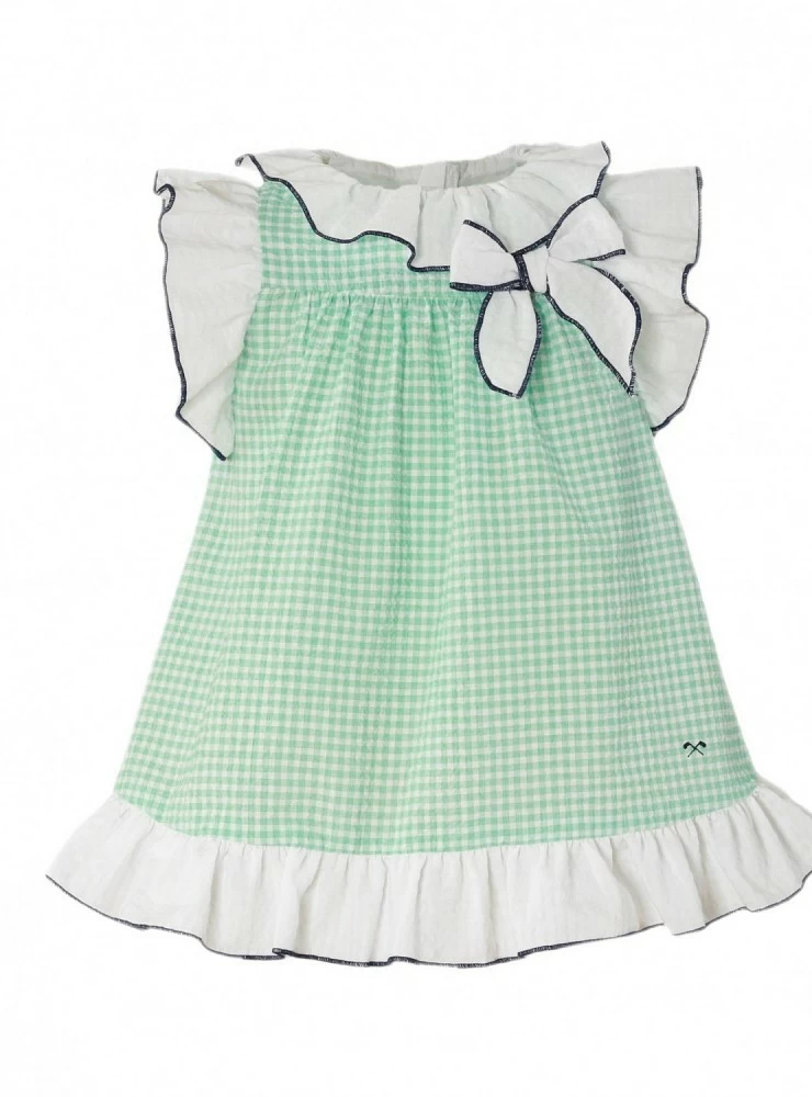 Green and navy gingham baby dress