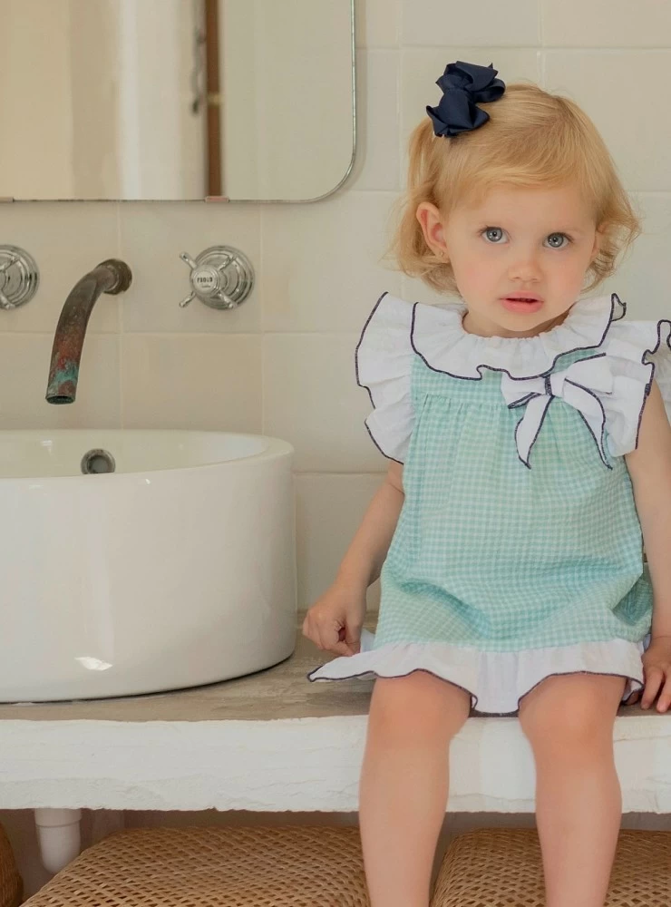 Green and navy gingham baby dress