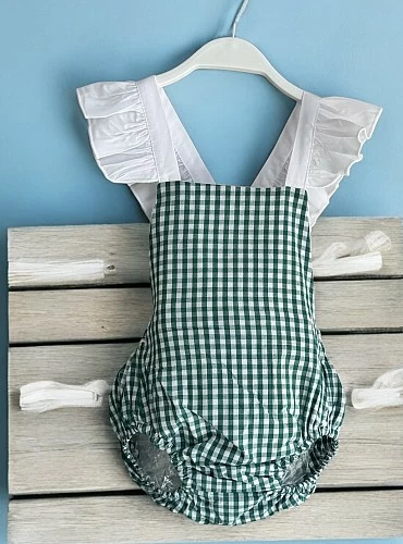 Green and white gingham romper by Pio Pio