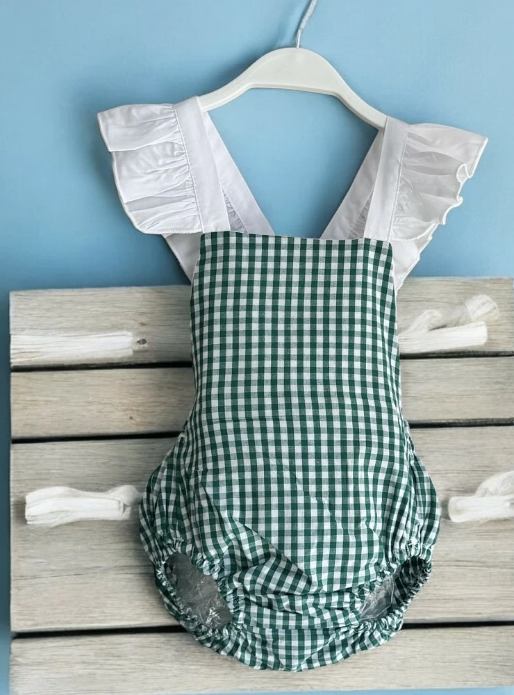 Green and white gingham romper by Pio Pio