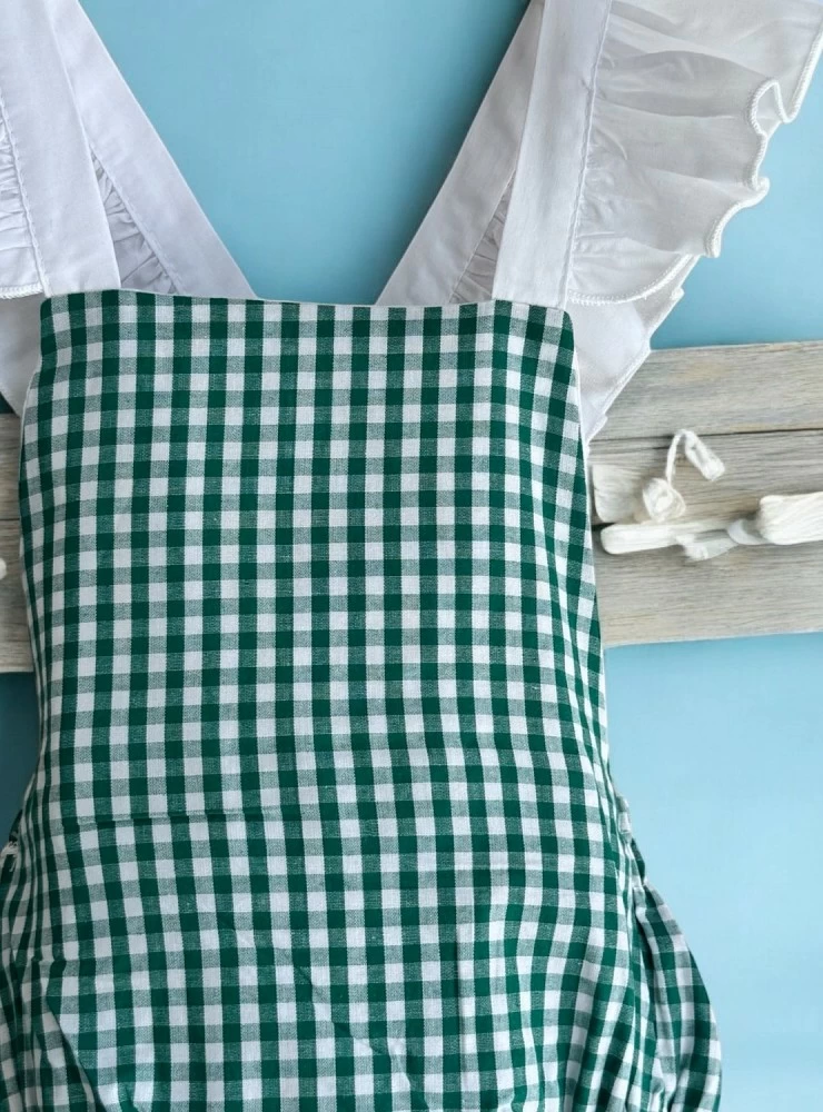 Green and white gingham romper by Pio Pio