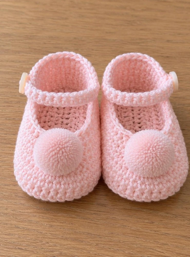 Hand-Knitted Baby Booties with Pom-pom | Unisex
