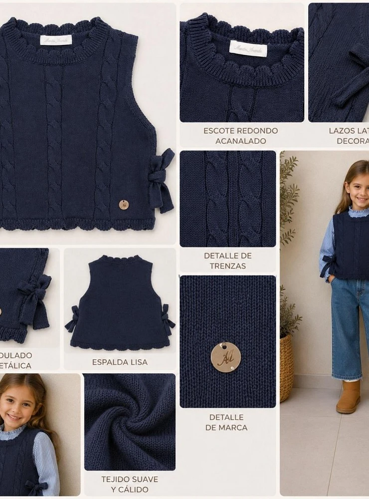 Ibias Girls' Navy Knit Vest with Bows