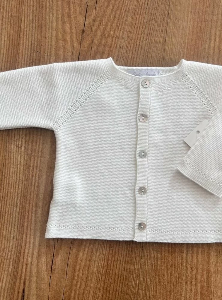 Jacket for boy in white or beige. cotton knit