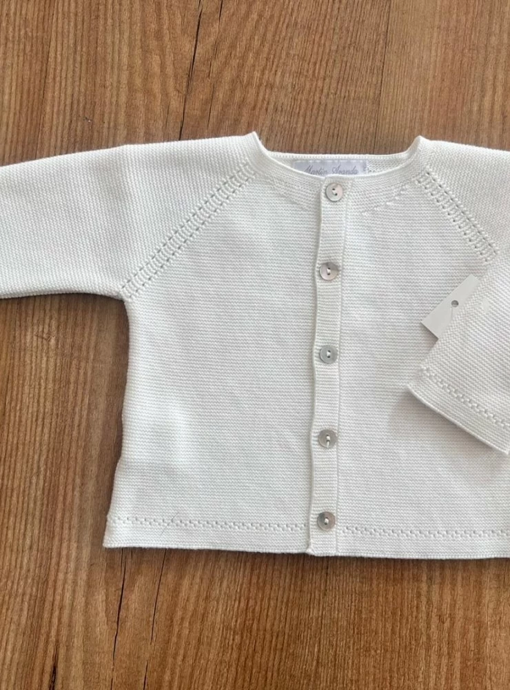 Jacket for boy in white or beige. cotton knit