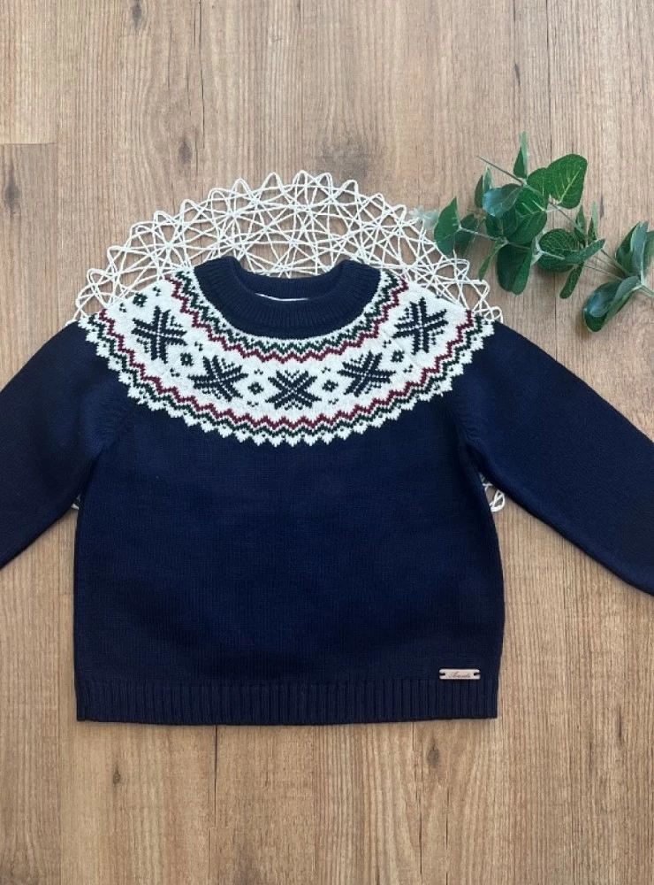 Jacquard knit sweater with border Natale collection