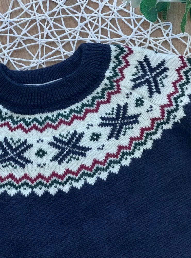 Jacquard knit sweater with border Natale collection