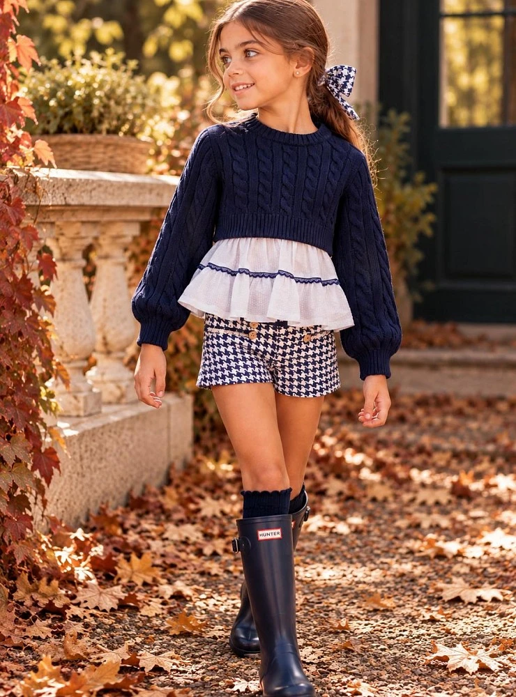 Jersey corto azul marino para niña Mon Petit Bonbon