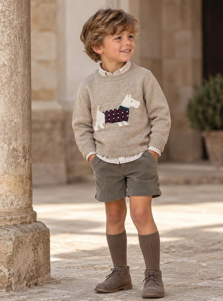 Jersey de niño tostado con perrito Colección Tineo