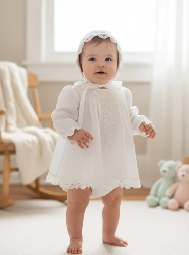 Jesusito de bautizo para niña con capota de lino | Colección Alba
