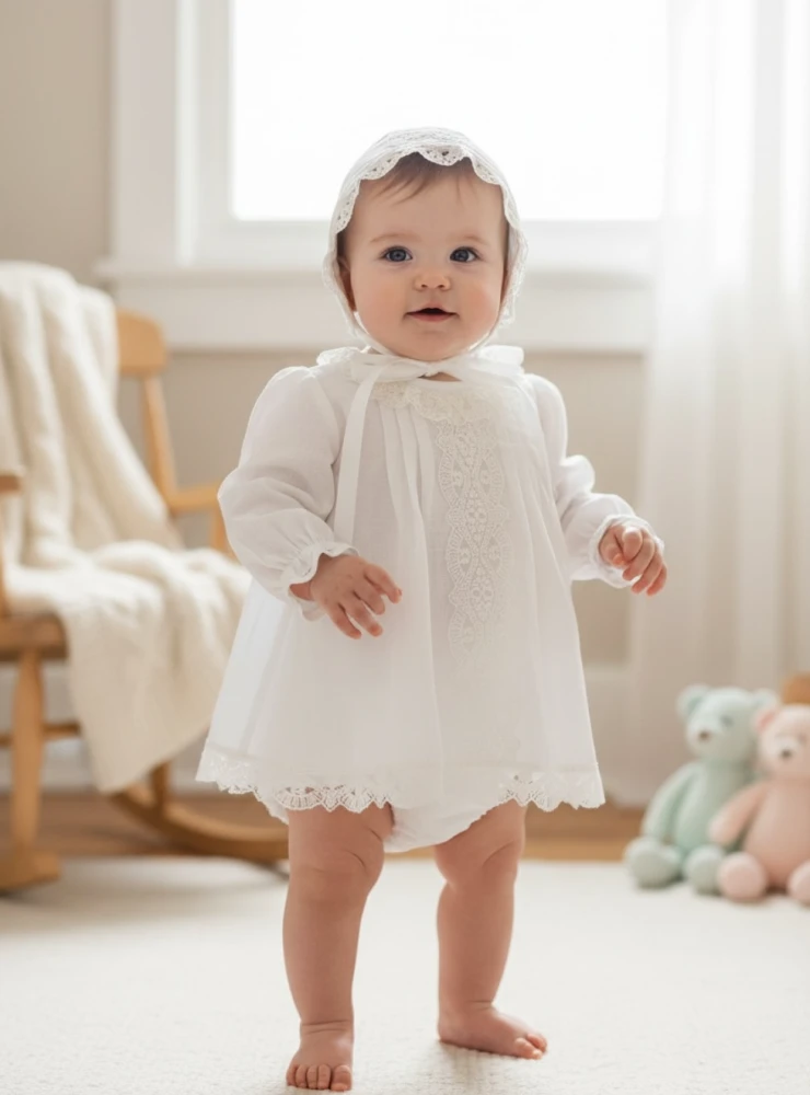 Jesusito de bautizo para niña con capota de lino | Colección Alba