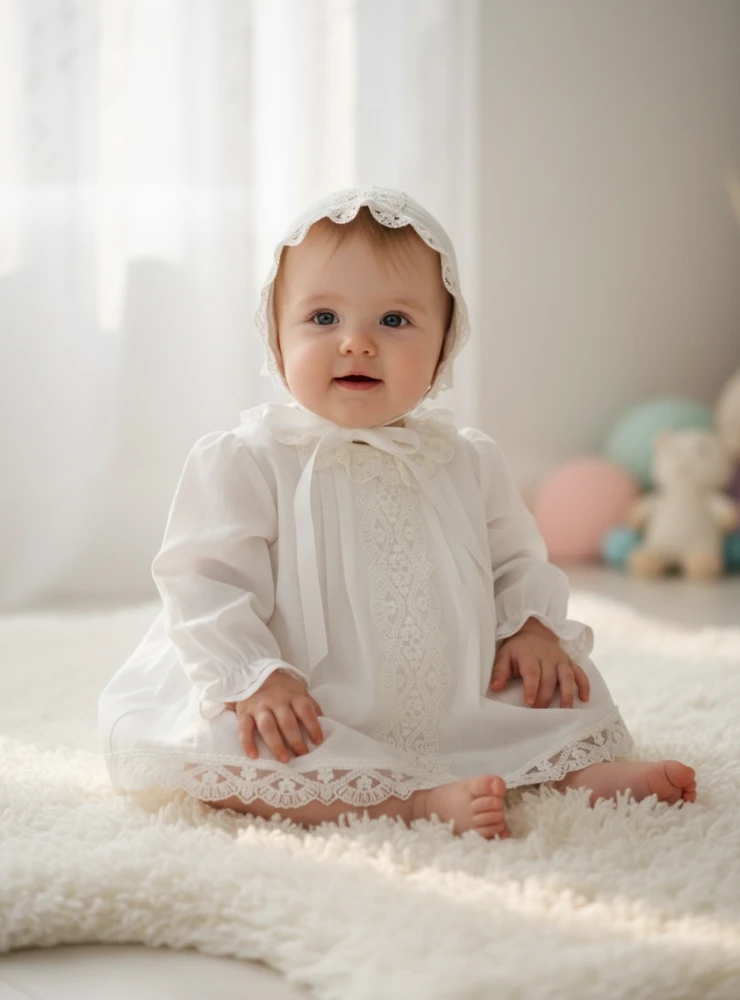 Jesusito de bautizo para niña con capota de lino | Colección Alba