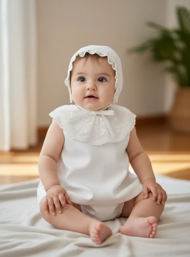 Jesusito de bautizo para niña con capota de organza | Colección Gardenia