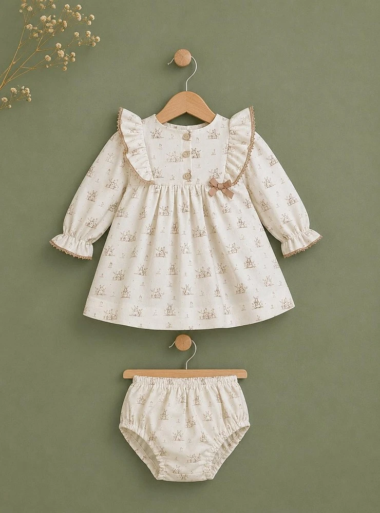 Jesusito niña con braguita de viella – Estampado crudo y arena